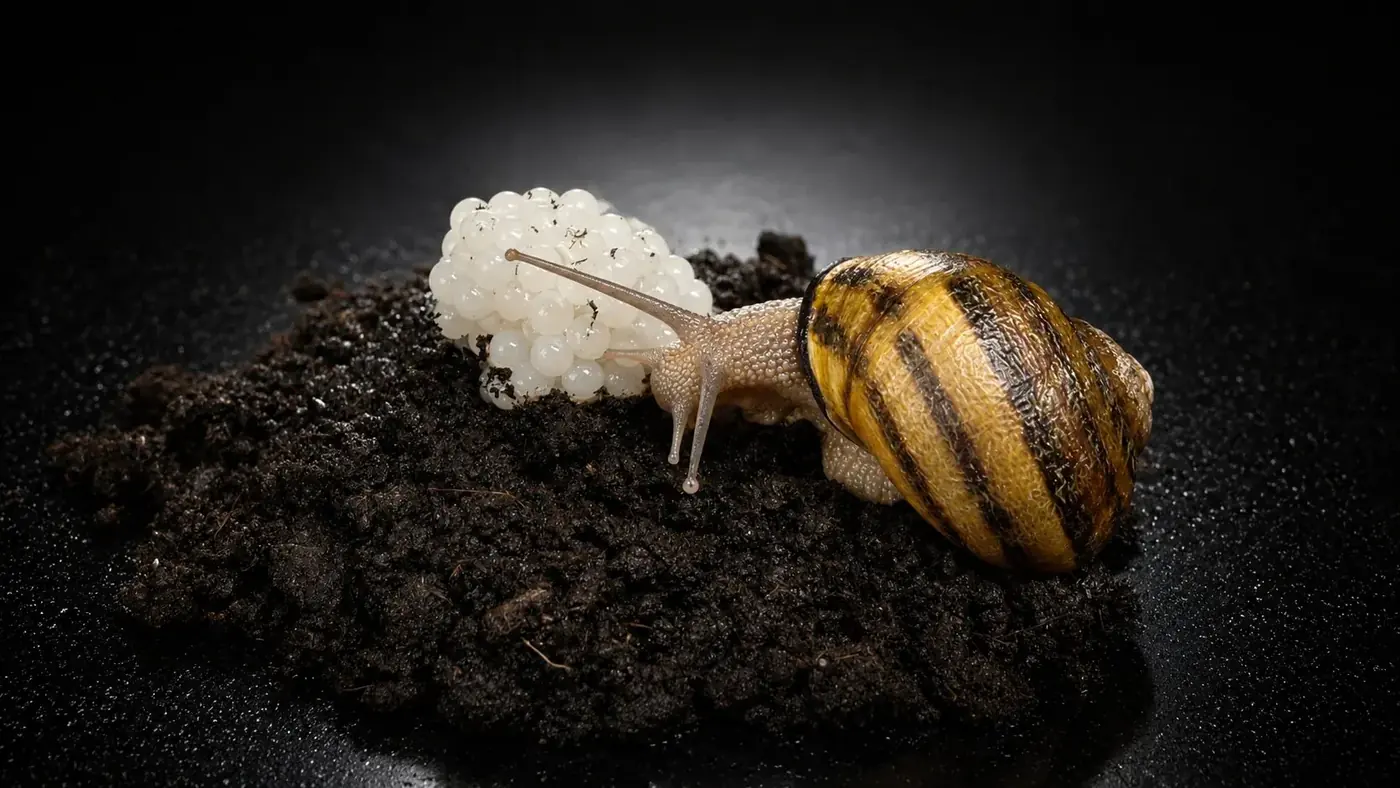 Récolte artisanale à la main des œufs d'escargot en France